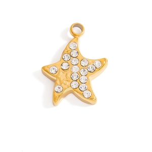 Luxury 18K gold starfish pendant with sparkling cubic zirconia inlay and high-shine finish