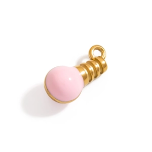 Minimalist light bulb pendant in pink enamel and 18K gold plated finish for DIY jewelry