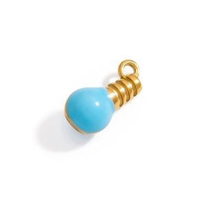 Detail of light blue enamel light bulb pendant with 18K gold plated metal DIY hanging ring