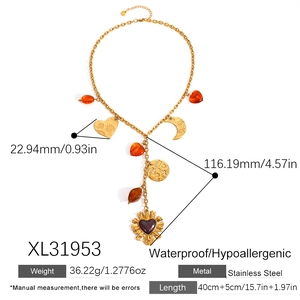 Detailed view of bohemian stainless steel charms including heart and moon with measurements