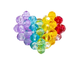 Handmade rainbow beaded heart pendant with faceted crystal glass beads and gold loop