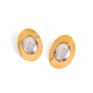 Orecchini ovali minimalisti in acciaio inossidabile con finitura bicolore oro e argento