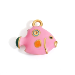 18K gold plated tropical fish pendant with pink enamel and colorful floral patterns