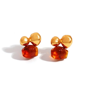Vintage amber resin earrings with polished irregular gold stainless steel in modern style