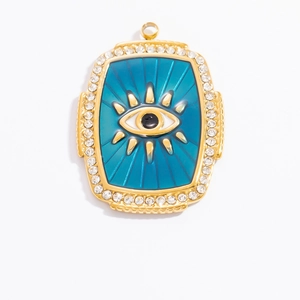 Ciondolo tarocchi malocchio in oro 18K con smalto blu e cristalli luccicanti