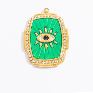 Ciondolo malocchio oro 18K con smalto verde e cornice di cristalli zirconi scintillanti