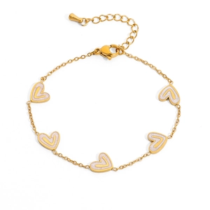 18K gold plated stainless steel bracelet with five white glitter heart charms