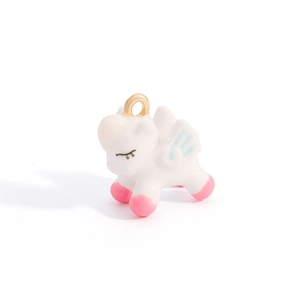 Cute white enamel flying horse charm with golden ring hook for jewelry making