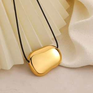 Minimalist 18K gold-plated irregular geometric pendant on black cord necklace for women