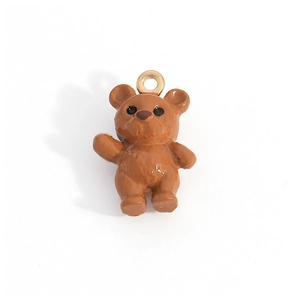 Cute brown bear charm with gold loop for DIY jewelry making and necklace accessories
