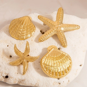 Ocean Style Stainless Steel Starfish Seashell Brooch 18K Gold Plated Waterproof Hypoallergenic Women Fashion Jewelry Gift