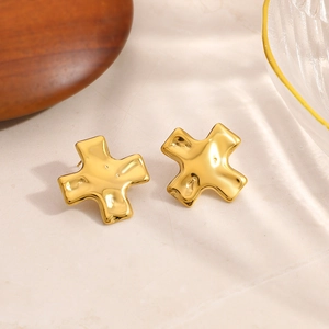 Orecchini minimalisti in acciaio inossidabile 18K con trama a croce di lava irregolare
