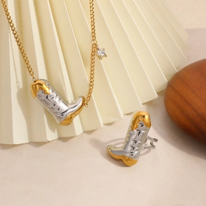 Set collana e anello stivale da cowboy con stella in zircone placcato oro 18K