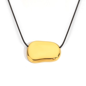 Minimalist irregular geometric pebble pendant necklace with 18k gold plating and cord