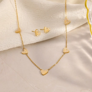 18K gold plated stainless steel necklace set with irregular heart-shaped pendants
