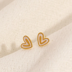 Elegant 18k gold plated heart earrings with white glitter inlay on knit texture
