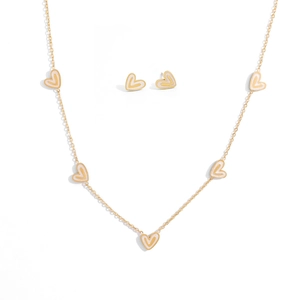18K gold plated stainless steel heart necklace and stud earrings jewelry set for women