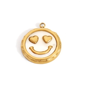 14K gold plated stainless steel heart eye smiley face pendant charm for DIY jewelry