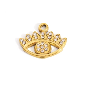 14k gold plated evil eye pendant charm with sparkling cubic zirconia crystals on white