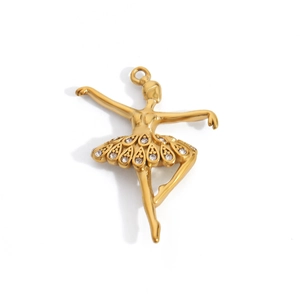 Detailed close-up of a 14K gold plated ballerina pendant with sparkling cubic zirconia
