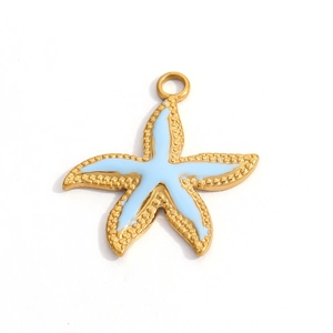 Pendentif étoile de mer doré avec émail bleu pour bijoux DIY et coques de téléphone
