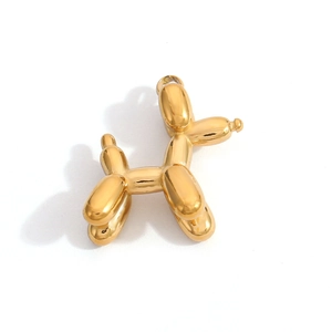 Pendentif chien ballon doré poli avec finition miroir et anneau de suspension supérieur