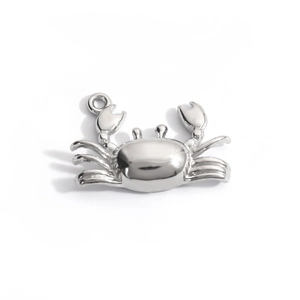 Polished silver stainless steel crab charm with top ring for DIY jewelry making