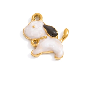18K gold plated cute puppy dog pendant with white enamel finish and metal edging