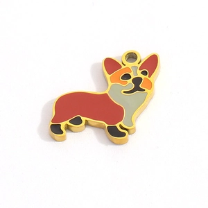 Süßer Corgi-Hundeanhänger aus goldenem Edelstahl mit bunten Emaille-Farben verziert