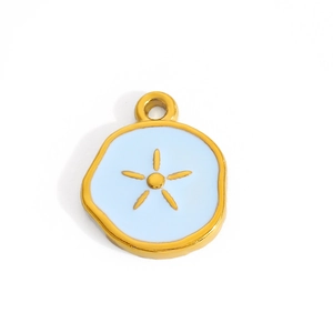 Irregular gold-plated heart sunburst pendant with light blue enamel for DIY jewelry