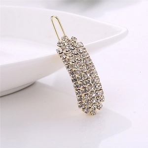 Barrette rectangulaire dorée élégante ornée de cinq rangées de strass étincelants