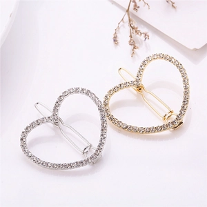 Élégante Pince à Cheveux en Forme de Cœur Évidée en Alliage de Strass pour Femme Style Coréen Doux Brillant Or Argent Pince Latérale Bijoux de Cheveux