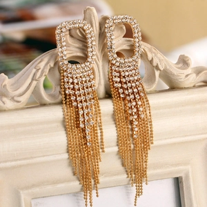 Orecchini Pendenti con Lunghe Nappine di Strass da Donna Elegante Lega Metallo Catena a Sfere Gioielli Statement Oro Argento Nero