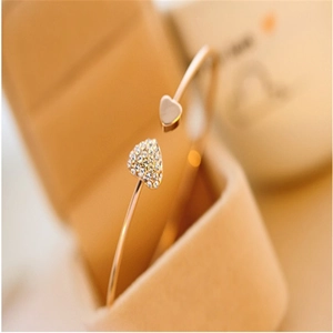 Elegant rose gold open heart bracelet with sparkling crystals and polished finish style