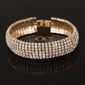 Luxurious Multi Row Rhinestone Bracelet For Women Elegant Alloy Inlaid Wide Bangle Jewelry For Wedding Banquet Party Gift