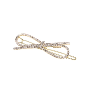 Barrette à cheveux nœud en strass avec métal doré pour coiffures élégantes de femmes