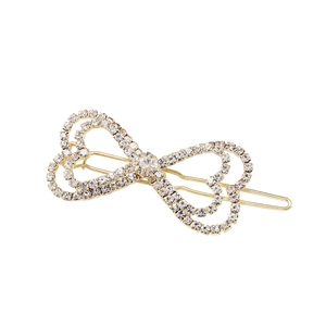 Pinza para el pelo con lazo de diamantes de imitación y marco de corazón dorado