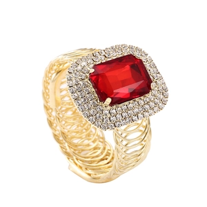 Lussuoso Bracciale Rigido in Lega con Strass per Donna Placcato Oro Rettangolare Cristallo Statement Bracciale a Molla per Festa Matrimonio
