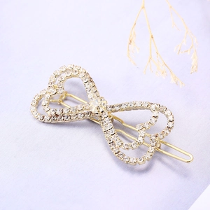 Pinza para el Pelo Estilo Coreano con Lazo de Strass y Corazón Aleación Dorada Incrustada Strass para Mujer Accesorios