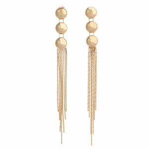 Boucles d'oreilles pendantes dorées avec trois cercles polis et longues franges fluides