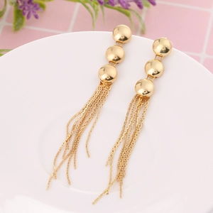 Boucles d'Oreilles Minimalistes en Laiton à Long Gland pour Femmes Mode Triple Perle Ronde Chaîne de Serpent Bijoux