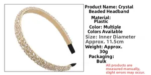 Detail view of crystal beaded headband with size specifications and plastic frame