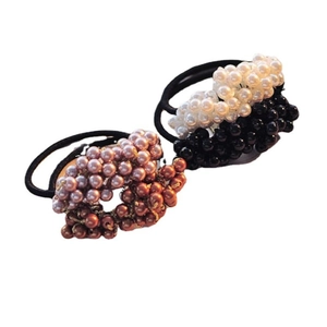 Beaded pearl hair ties set in white, black, pink and bronze for elegant styling