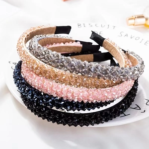 Crystal Beaded Headband Sparkling Multi-Row Rhinestone Handmade Fashion Hair Hoop For Women Elegant Korean Style Wedding Accessory