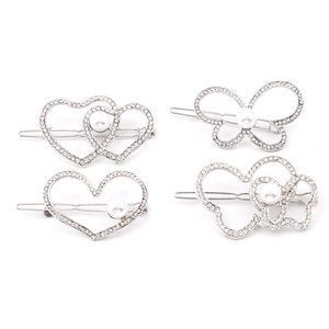 Luxury Rhinestone Artificial Pearl Hair Clips Elegant Alloy Heart Butterfly Star Clover Geometric Hairpins For Women Wedding Party Hair Accessories