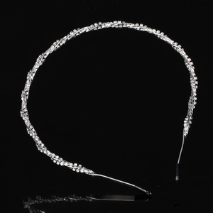 Elegante cerchietto intrecciato argento con strass scintillanti per capelli da donna