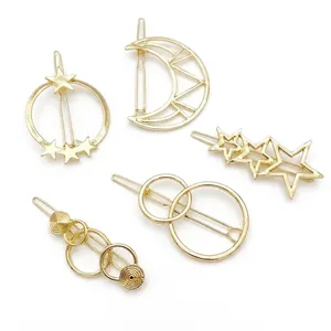 Lot de barrettes à cheveux dorées avec motifs géométriques de lune et d'étoile