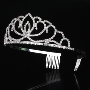 Elegant silver bridal tiara with sparkling rhinestones and securing combs for weddings