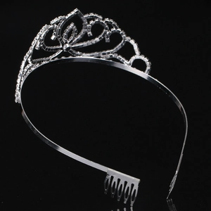 Sparkling rhinestone bridal crown in silver alloy finish with secure hair side combs