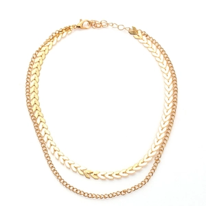 Fashionable gold double layered necklace with chevron arrows and curb chain style